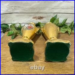Le Mieux China 24 Karat Gold Pair Porcelain Vases Victorian Ladies Cherubs VTG