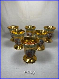 Le Mieux China Decanter Set on Tray 24 K Gold Decorated 6 Cups, Decanter, & Tray