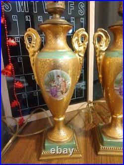 Le Mieux China Vase 24k Vintage Antique Porcelain Gold Lamp Lot Of 2