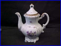 Lefton China Tea Set Violet & Gold Teapot Creamer Cups & Saucers Lg Plate