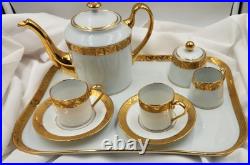 Legrand Lebouc 10 Piece Limoges Demitasse White/gold Trim CC22 coffee/tea Set Legrand Lebouc 10 Piece Limoges Demitasse White/gold Trim CC22 coffee/tea Set