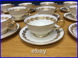 Lenox Antoinette Ivory (12 Sets) Footed Cups & Saucers withGold Leaf & Trim