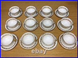 Lenox Antoinette Ivory (12 Sets) Footed Cups & Saucers withGold Leaf & Trim