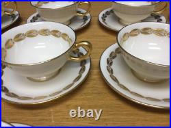 Lenox Antoinette Ivory (12 Sets) Footed Cups & Saucers withGold Leaf & Trim