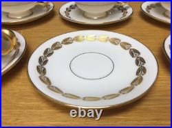 Lenox Antoinette Ivory (12 Sets) Footed Cups & Saucers withGold Leaf & Trim