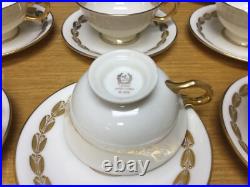 Lenox Antoinette Ivory (12 Sets) Footed Cups & Saucers withGold Leaf & Trim