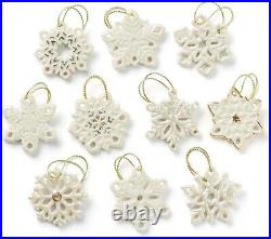 Lenox Snowflake 10 PC. Mini Ornament Set Ivory Pierced/Gold Trim New (No Tree)