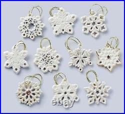 Lenox Snowflake 10 PC. Mini Ornament Set Ivory Pierced/Gold Trim New (No Tree)