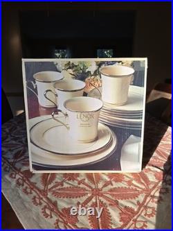 Lenox Solitaire 12-Piece China Dinner Set White/Gold Rim Solid Round NEW SEALED