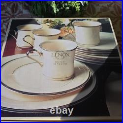 Lenox Solitaire 12-Piece China Dinner Set White/Gold Rim Solid Round NEW SEALED
