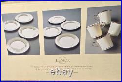 Lenox Solitaire 12-Piece China Dinner Set White/Gold Rim Solid Round NEW SEALED
