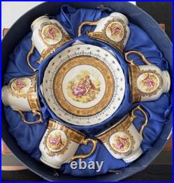 Letoile porcelain de Limoges 6 Tea Cups And 6 Saucers 22k gold trim Fine China