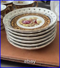 Letoile porcelain de Limoges 6 Tea Cups And 6 Saucers 22k gold trim Fine China