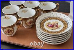 Letoile porcelain de Limoges 6 Tea Cups And 6 Saucers 22k gold trim Fine China