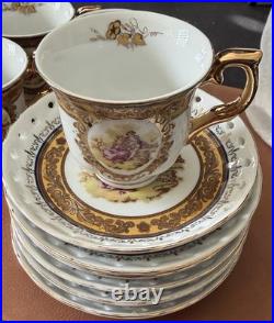 Letoile porcelain de Limoges 6 Tea Cups And 6 Saucers 22k gold trim Fine China