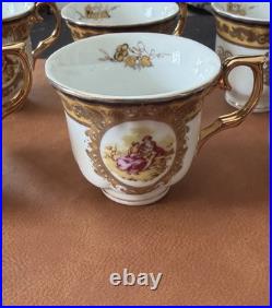 Letoile porcelain de Limoges 6 Tea Cups And 6 Saucers 22k gold trim Fine China