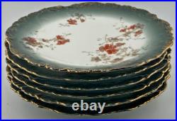 Limoges Alfred B. Pearce Ludoate Hill Green / Gold Gilding Floral Plate Set Of 6