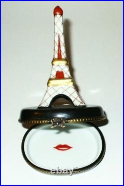 Limoges Box Red & White & Gold Eiffel Tower Paris Red Lips Peint Main Limoges Box Red & White & Gold Eiffel Tower Paris Red Lips Peint Main