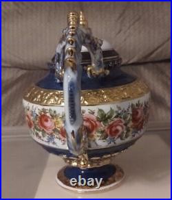 Limoges China Porcelain Victorian Style Cobalt Blue Gold Pink Roses Tea Set