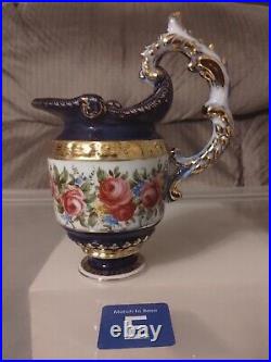 Limoges China Porcelain Victorian Style Cobalt Blue Gold Pink Roses Tea Set