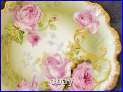 Limoges Coronet France Plate Antique Hand Painted Cabbage Rose Heavy Raised Gold