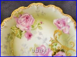 Limoges Coronet France Plate Antique Hand Painted Cabbage Rose Heavy Raised Gold