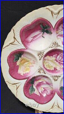 Limoges Fake Mark Oyster Plate 6 Heart Shaped Wells Rose and Gold Gorgeous
