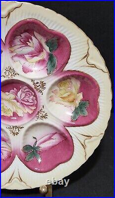 Limoges Fake Mark Oyster Plate 6 Heart Shaped Wells Rose and Gold Gorgeous