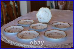 Limoges France Antique P. H. Leonard Ornate Gold Trim Floral Lunch Plate Set Of 7