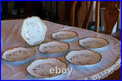 Limoges France Antique P. H. Leonard Ornate Gold Trim Floral Lunch Plate Set Of 7