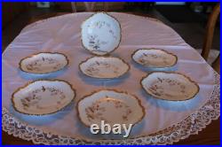 Limoges France Antique P. H. Leonard Ornate Gold Trim Floral Lunch Plate Set Of 7