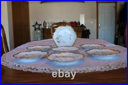 Limoges France Antique P. H. Leonard Ornate Gold Trim Floral Lunch Plate Set Of 7