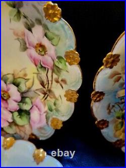 Limoges Gold Encrusted Cabbage Rose Dinner Plates Set Of 5 Hand Painted Rare HTF