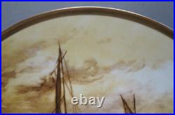 Limoges Hand Painted Signed Leroux Sailboats Maritime Scene Yellow Gold Charger Limoges Hand Painted Signed Leroux Sailboats Maritime Scene Yellow Gold Charger
