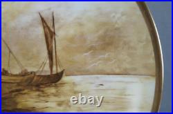 Limoges Hand Painted Signed Leroux Sailboats Maritime Scene Yellow Gold Charger Limoges Hand Painted Signed Leroux Sailboats Maritime Scene Yellow Gold Charger