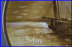 Limoges Hand Painted Signed Leroux Sailboats Maritime Scene Yellow Gold Charger Limoges Hand Painted Signed Leroux Sailboats Maritime Scene Yellow Gold Charger