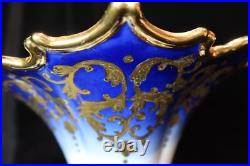 Limoges Style Fine China Cornucopia Vase Cobalt Blue & Gold Mint