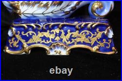 Limoges Style Fine China Cornucopia Vase Cobalt Blue & Gold Mint