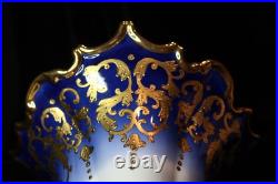 Limoges Style Fine China Cornucopia Vase Cobalt Blue & Gold Mint