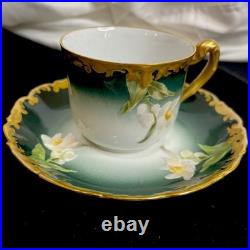 Limoges TV Greenleaf & Crosby Hand Painted Yellow Gold Tea /Demitasse 12 piece