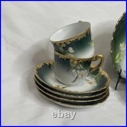 Limoges TV Greenleaf & Crosby Hand Painted Yellow Gold Tea /Demitasse 12 piece