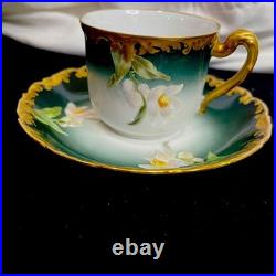 Limoges TV Greenleaf & Crosby Hand Painted Yellow Gold Tea /Demitasse 12 piece