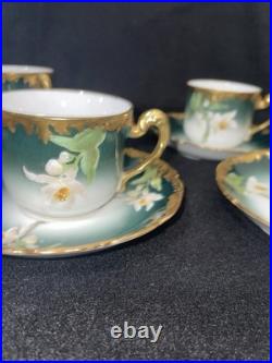 Limoges TV Greenleaf & Crosby Hand Painted Yellow Gold Tea /Demitasse 12 piece