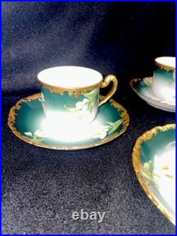 Limoges TV Greenleaf & Crosby Hand Painted Yellow Gold Tea /Demitasse 12 piece