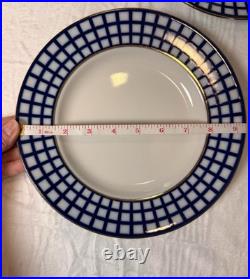 Lomonosov Imperial Porcelain Cobalt Net Plates 9.5 Gold Trim Lot of 5 Russia