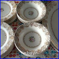 Lot of 22 pcs Royal China Inc. Warranted 22K Gold Delmar Lace plates, bowls