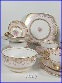 Lovely Windsor Bone China Pink, Gilded Tea Set With Pink Roses
