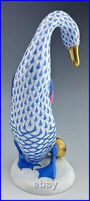 MINT HEREND Goose with Golden Egg Blue Fishnet Figurine