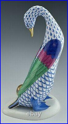 MINT HEREND Goose with Golden Egg Blue Fishnet Figurine