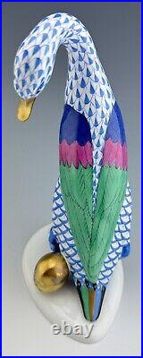 MINT HEREND Goose with Golden Egg Blue Fishnet Figurine